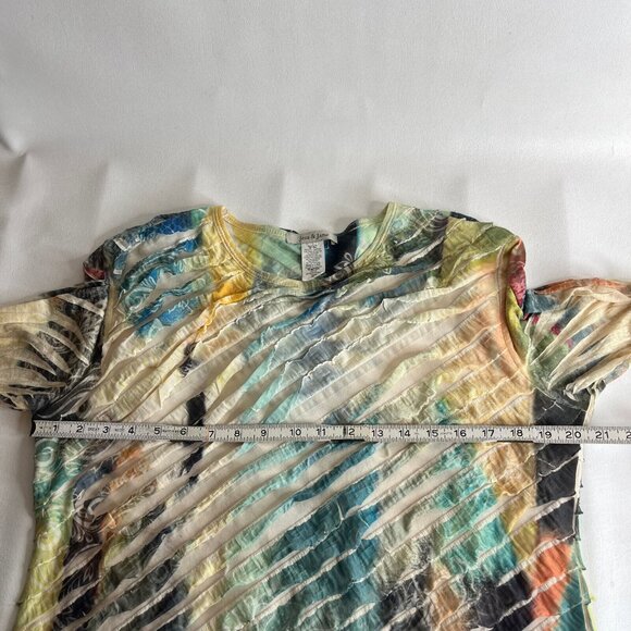 Jess & Jane Womens Multicolor Blouse Top Abstract Ruffle Overlay 3/4 Sleeves PL - Picture 8 of 10